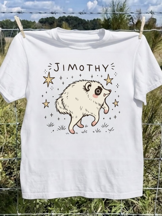 Gildan Tops - Gildan White Tee with Cute Jimothy Hedgehog Graphic and Gold Stars
